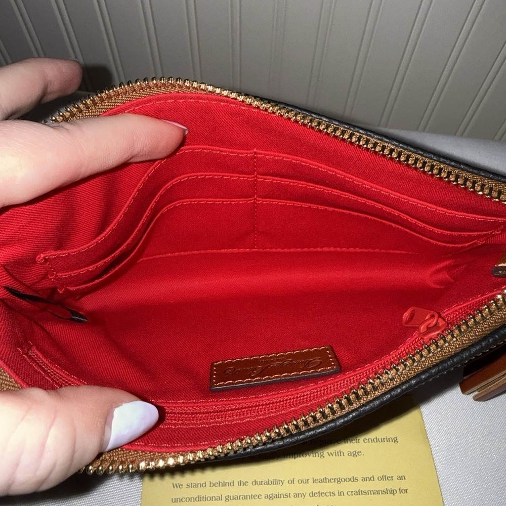 Dooney & Bourke Kirby Tatum Wristlet Clutch Wallet Zip Top Black Brown Tassels - Picture 11 of 15